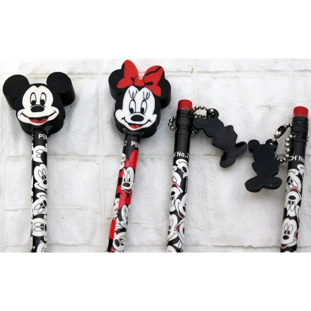 6 Vtg 90s Pentech Disney Minnie Mickey Mouse Pencils Erasers Charm Unsharpened
